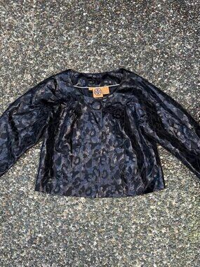 Tory Burch All Black Animal Print Single Button Blazer Jacket